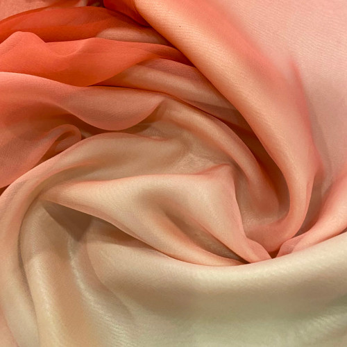 Tissu mousseline 100% soie ombré tie and dye corail/nude