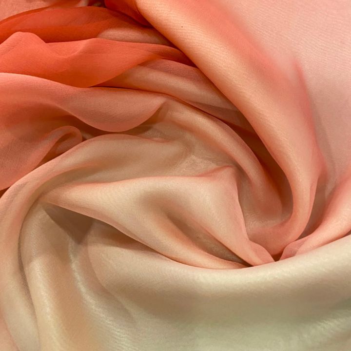 Coral/pinktie-dye ombre effect 100% silk chiffon fabric
