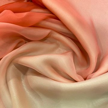 Coral/pinktie-dye ombre effect 100% silk chiffon fabric