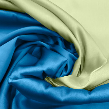Tissu satin duchesse double-face bleu azur/vert anis
