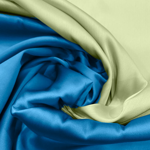 Tissu satin duchesse double-face bleu azur/vert anis