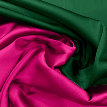 Tissu satin duchesse double-face vert émeraude/fuchsia