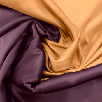 Tissu satin duchesse double-face aubergine/melon