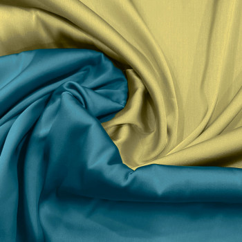 Tissu satin duchesse double-face bleu turquoise/vert anis