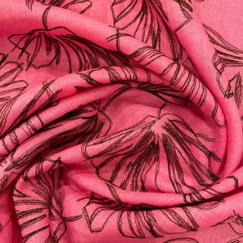 Fuchsia embroidered 100% linen fabric