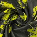Tissu jacquard de soie floral fil coupé vert anis sur fond noir Tissu jacquard de soie floral fil coupé vert anis sur fond noir