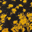 Tissu jacquard de soie floral fil coupé orange sur fond noir Tissu jacquard de soie floral fil coupé orange sur fond noir