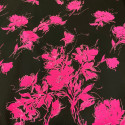 Tissu jacquard de soie floral fil coupé fuchsia sur fond noir Tissu jacquard de soie floral fil coupé fuchsia sur fond noir