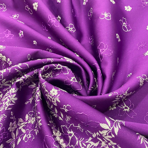 Purple floral bouquet silk jacquard fabric