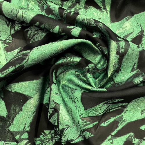 Tissu jacquard de soie lamé coup de pinceau vert