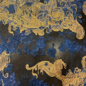 Tissu jacquard de soie organza lamé doré et bleu marine Tissu jacquard de soie organza lamé doré et bleu marine