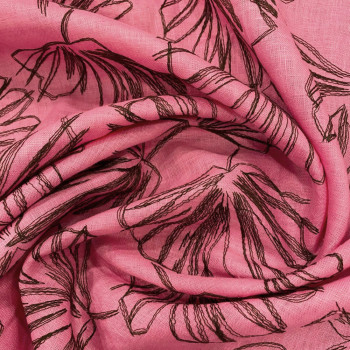 Fuchsia embroidered 100% linen fabric