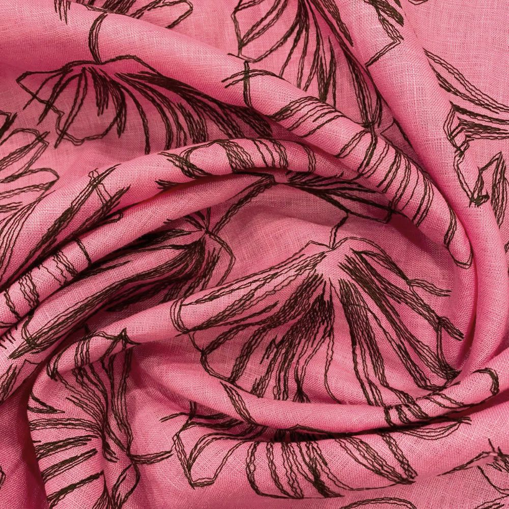 Fuchsia embroidered 100% linen fabric