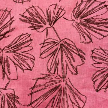 Fuchsia embroidered 100% linen fabric