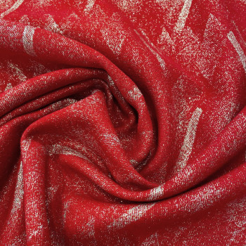 Tissu jacquard de laine lamé oblique rouge