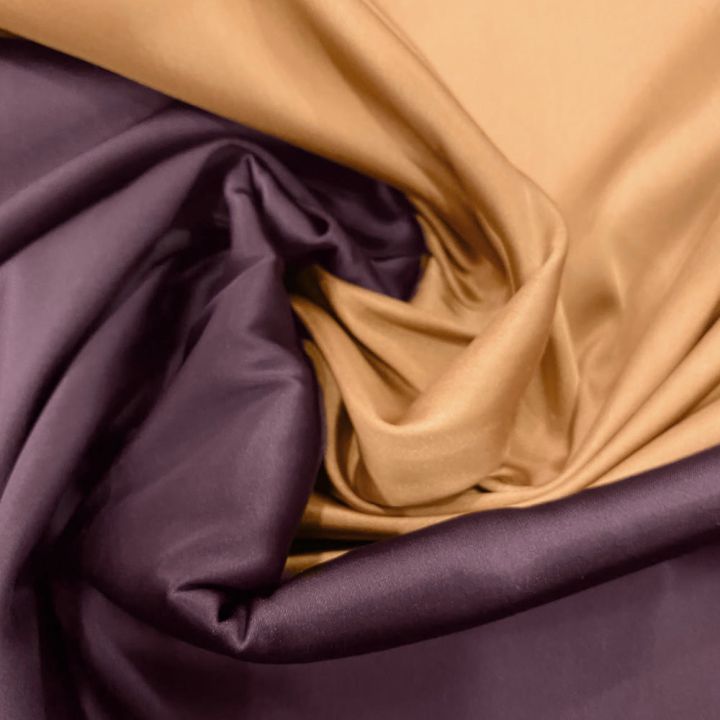 Eggplant/melon double-sided duchess satin fabric