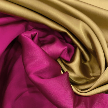 Fuchsia/gold double-sided duchess satin fabric