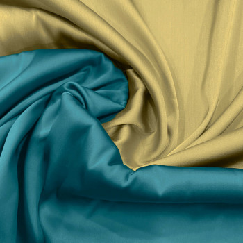 Turquoise blue/anise green double-sided duchess satin fabric