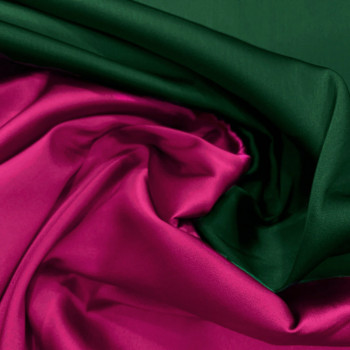 Tissu satin duchesse double-face vert émeraude/fuchsia