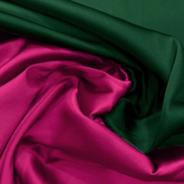 Emerald green/fuchsia double-sided duchess satin fabric