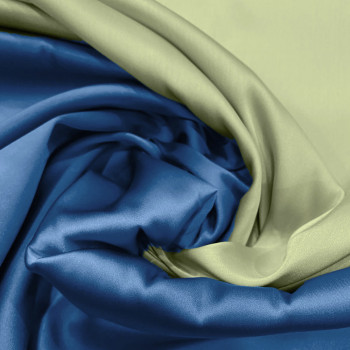 Tissu satin duchesse double-face bleu azur/vert anis