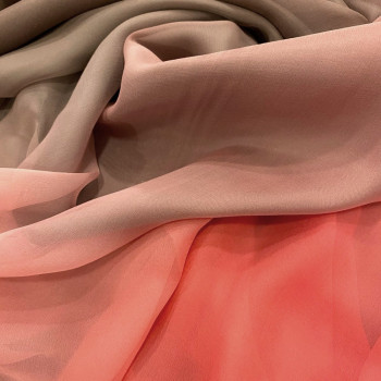 Tissu mousseline 100% soie ombré tie and dye corail/taupe