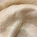 Beige beaded lace fabric Beige beaded lace fabric