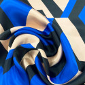100% silk satin fabric with royal blue trompe-l’œil diamond print