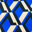 100% silk satin fabric with royal blue trompe-l’œil diamond print