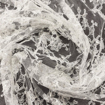 White beaded Chantilly Calais lace