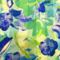 Blue and green watercolor floral printed silk chiffon fabric with satin stripes (1.90 meters)