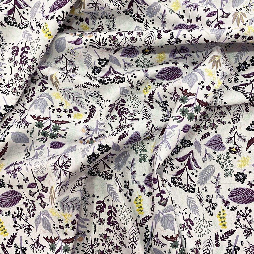 100% organic cotton poplin fabric purple autumn leaves (2.90 meters)