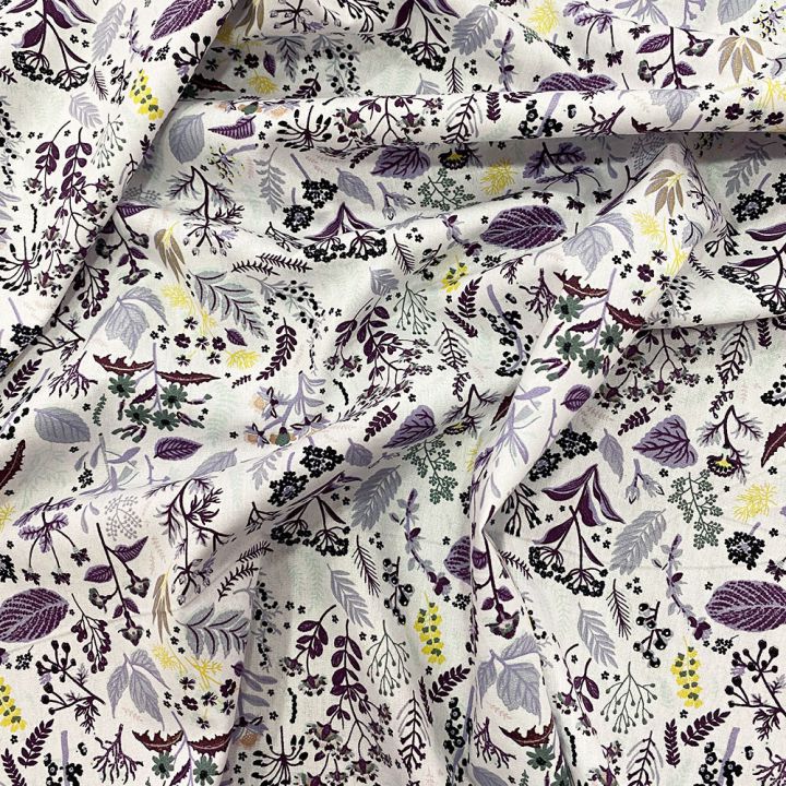100% organic cotton poplin fabric purple autumn leaves (2.90 meters)