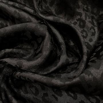 Black tone-on-tone leopard-print jacquard satin fabric