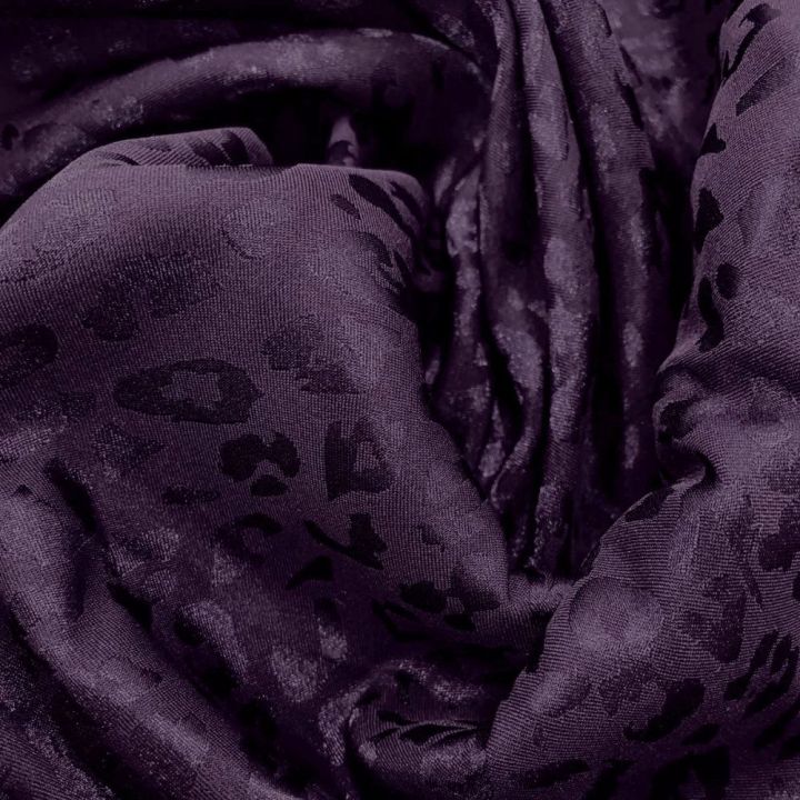 Purple tone-on-tone leopard-print jacquard satin fabric