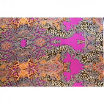 Tissu satin de soie imprimé paisley léopard fuchsia