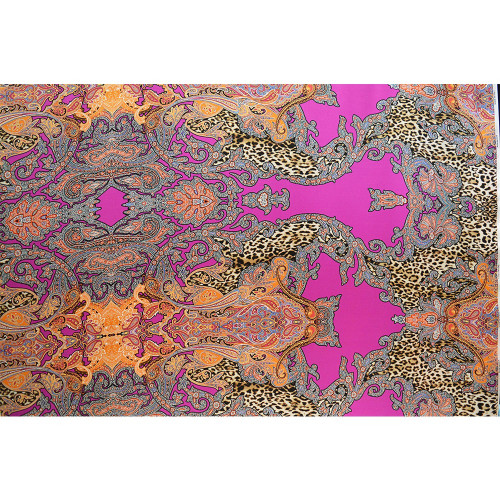 Fuchsia leopard paisley print silk satin fabric