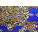 Blue leopard paisley print silk satin fabric