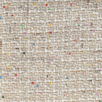 Woven and iridescent ivory tweed multicolored sequins fabric