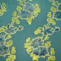 Metal silk jacquard fabric on hand-painted green turquoise chiffon