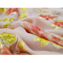 Metal silk jacquard fabric on hand-painted pink chiffon Metal silk jacquard fabric on hand-painted pink chiffon