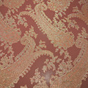 Tissu jacquard de soie tissé métal or sur mousseline corail