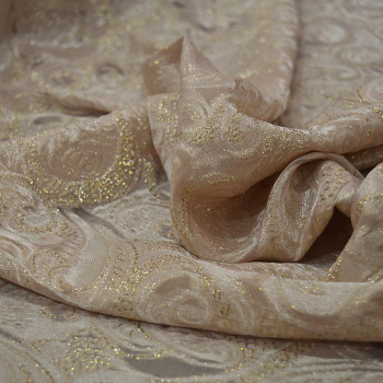 Tissu jacquard de soie métal nude