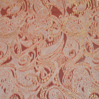 Metal silk jacquard fabric coral