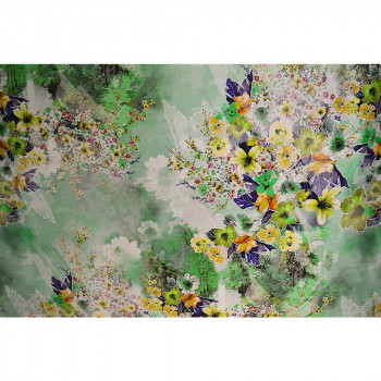 Green spring floral print silk twill fabric