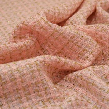 Iridescent woven tweed fabric gold and salmon