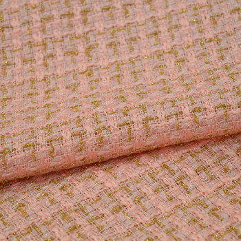 Tissu tissé et irisé effet tweed or et saumon