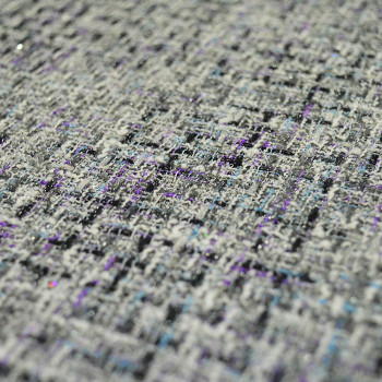 Tissu tissé et irisé effet tweed gris et violet