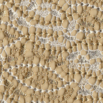 Ivory guipure chemical lace fabric gold leaf