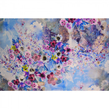 Tissu twill de soie imprimé floral printemps bleu lavande